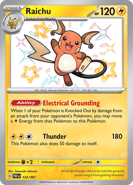 Paldean Fates - 132/091 - Raichu - Shiny Pokemon kaarten Kopen - LuiopZondag TCG Store Assen